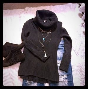 Grey waffle cowl neck sweater